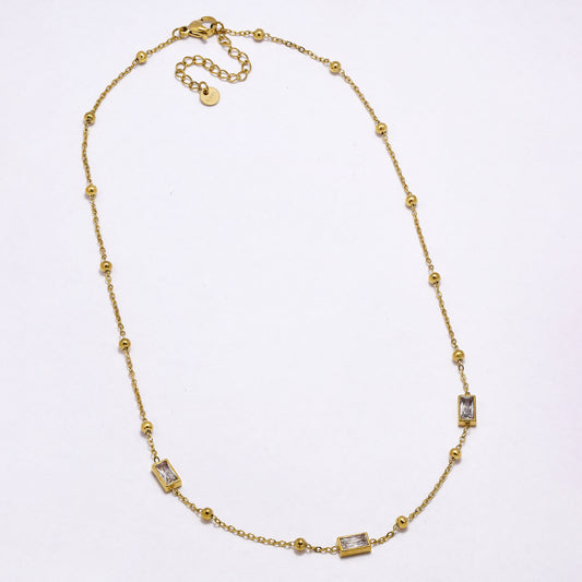 SSYN6992 - Steel 41cm + 5mm ball & CZ necklace