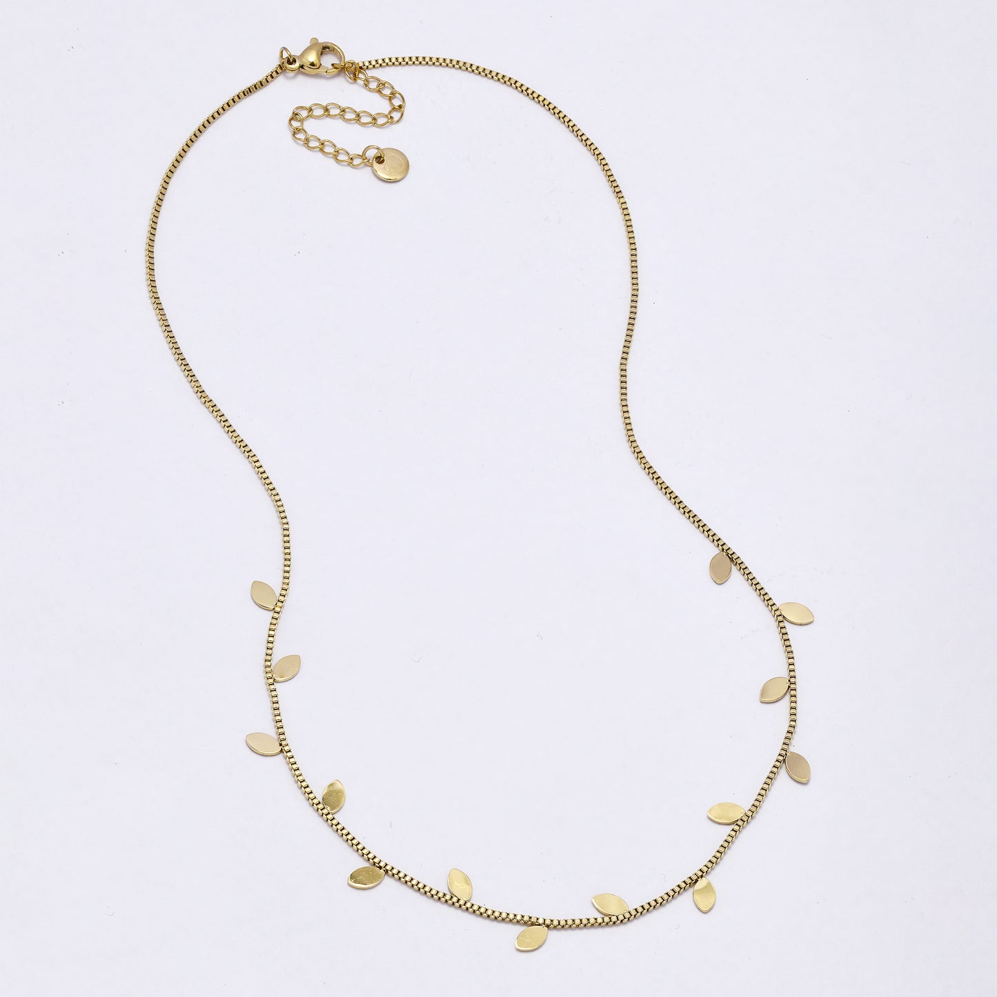 SSYN6995 - Steel 42cm + 5cm x 1.2mm leaf accent necklace