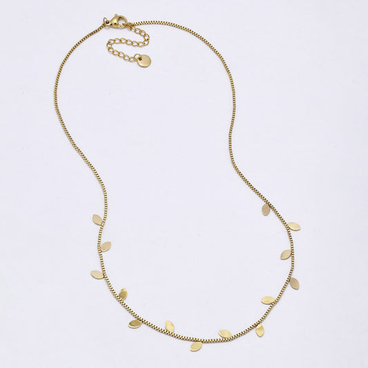 SSYN6995 - Steel 42cm + 5cm x 1.2mm leaf accent necklace