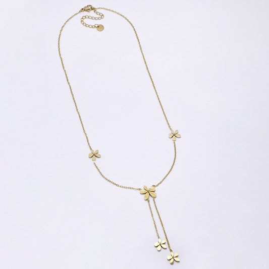 SSYN6996 - Steel 42cm + 5cm flower drop necklace