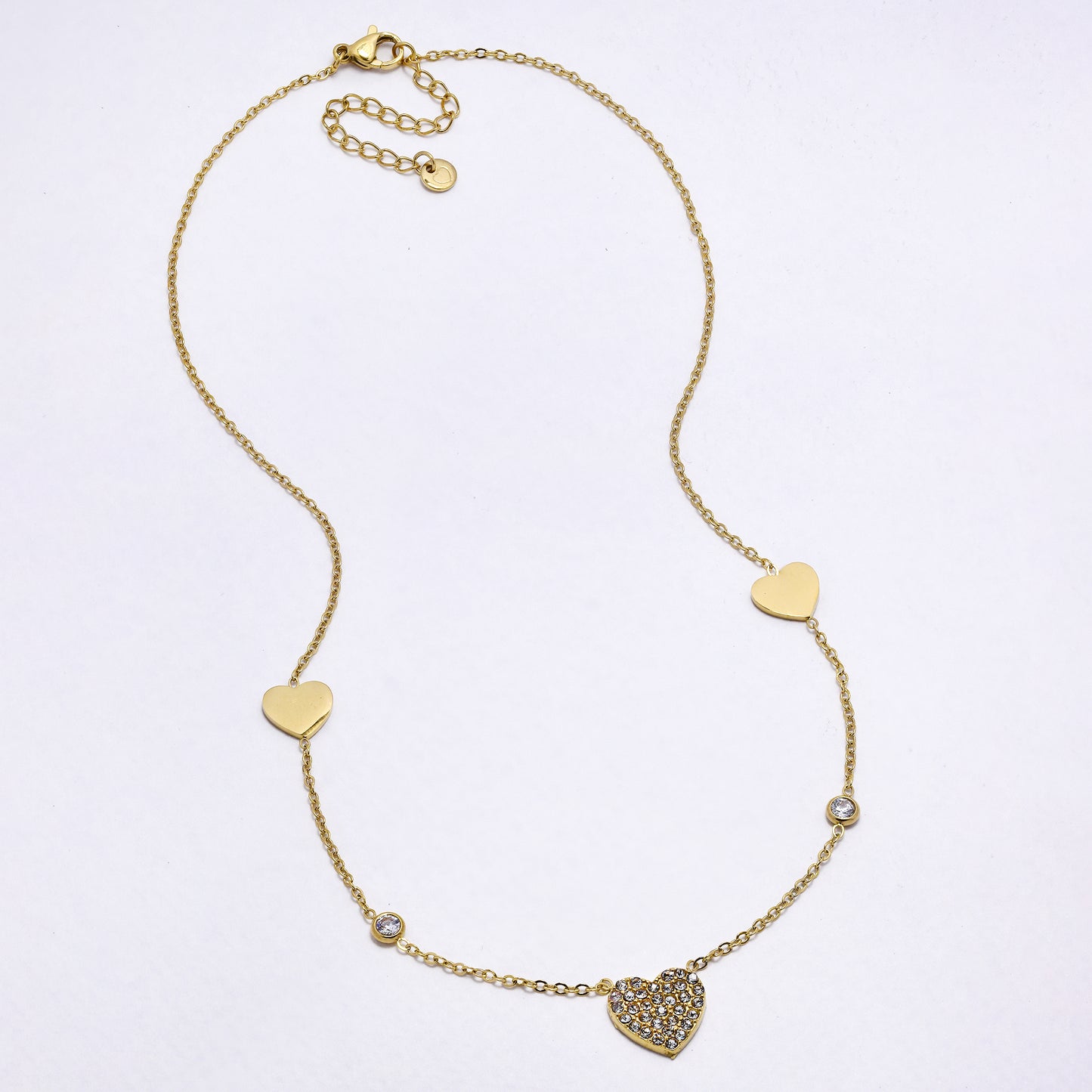 SSYN7000 - Steel 41cm + 5cm heart CZ necklace