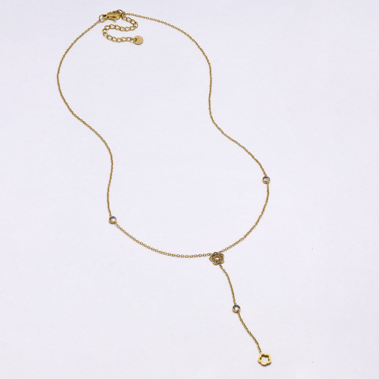SSYN7002 - Steel 41cm + 5cm CZ cutout flower necklace