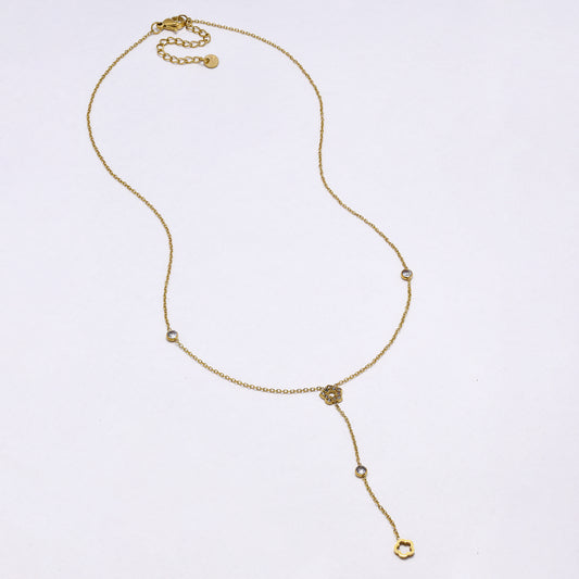 SSYN7002 - Steel 41cm + 5cm CZ cutout flower necklace