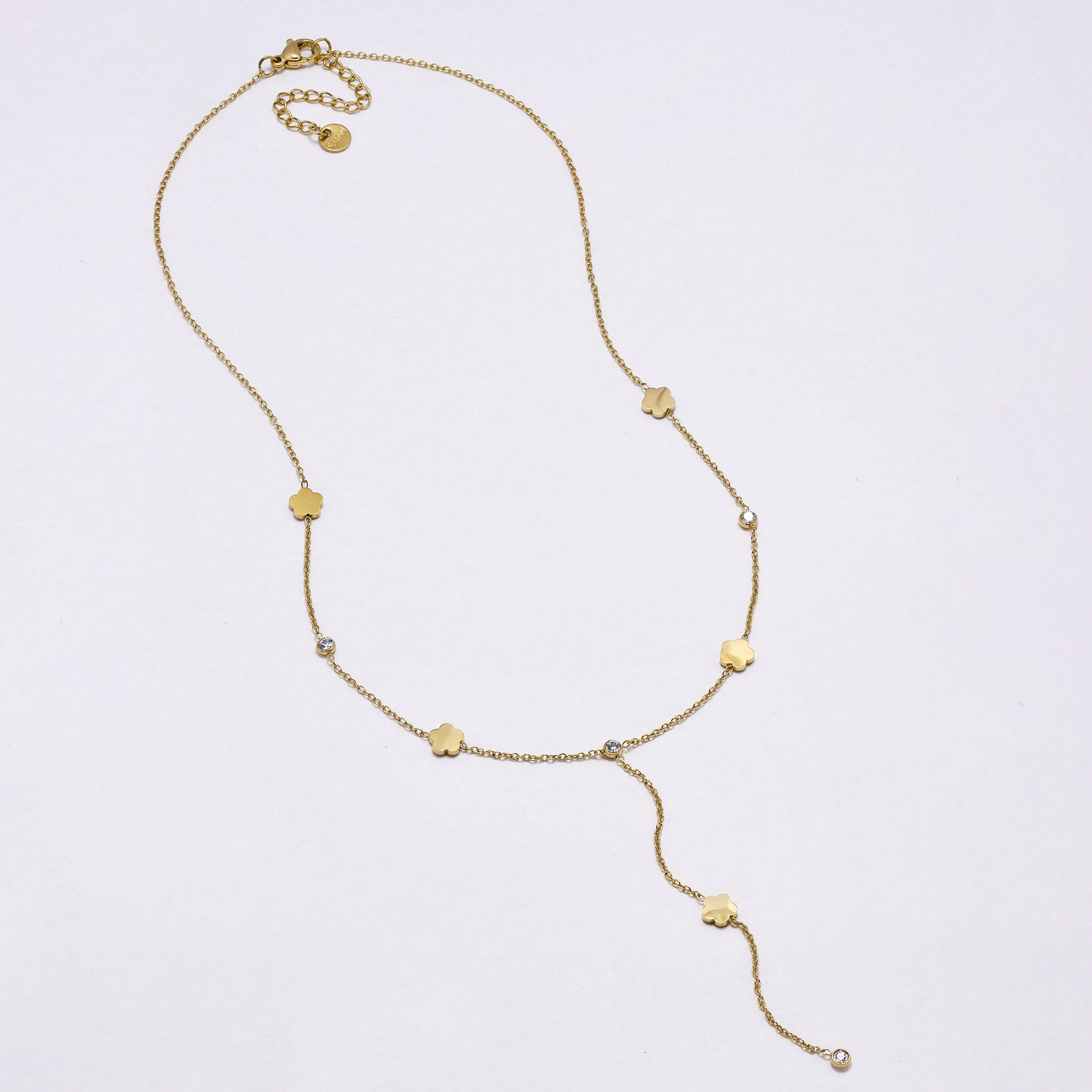 SSYN7003 - Steel 42cm + 5cm flower drop CZ necklace