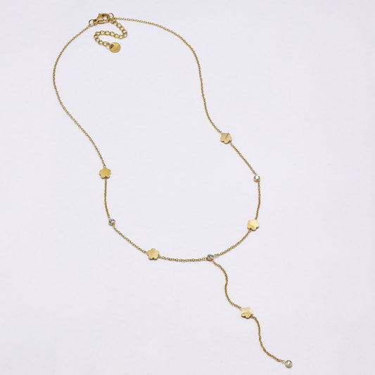 SSYN7003 - Steel 42cm + 5cm flower drop CZ necklace