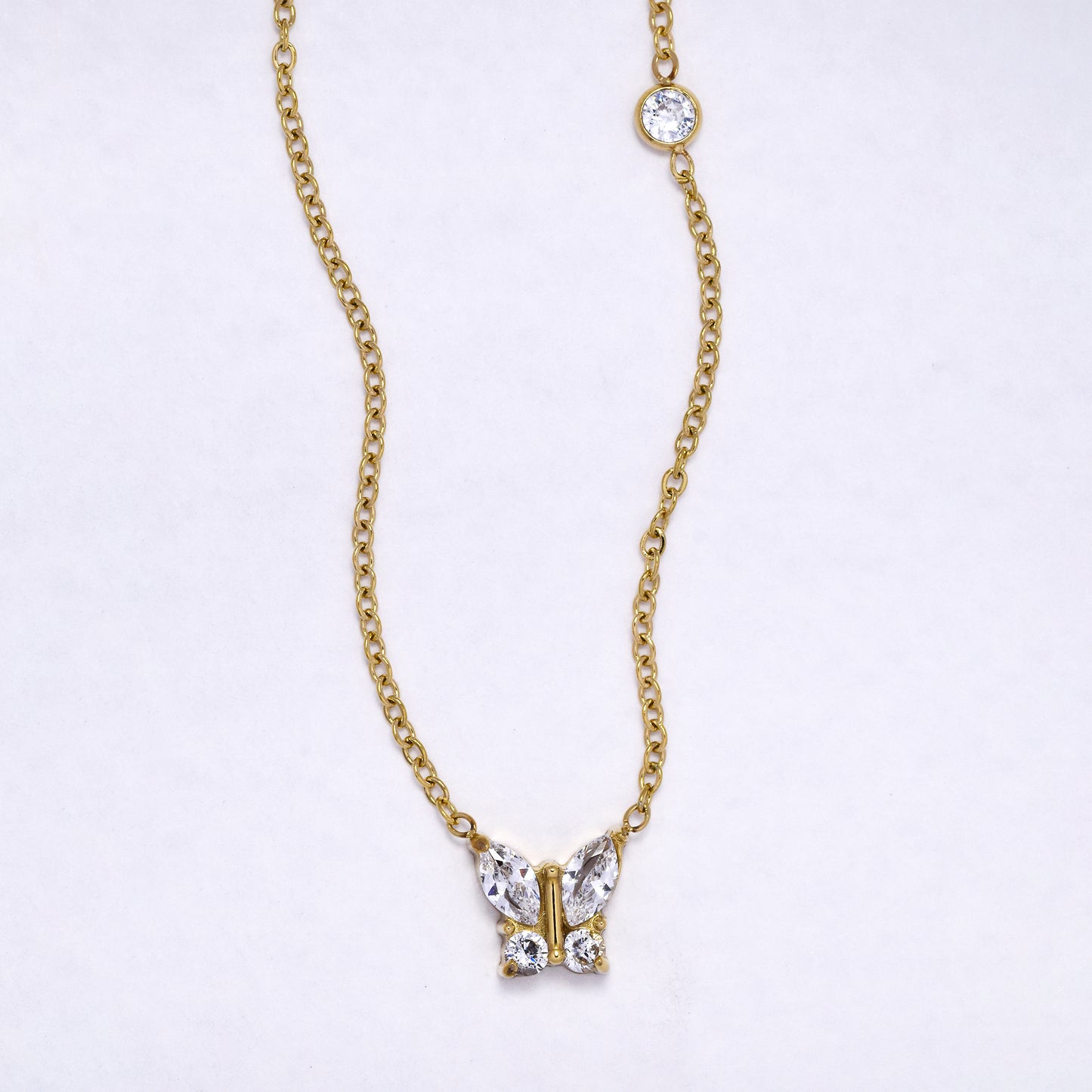 SSYN7008 - Steel 40cm + 4.5cm CZ butterfly necklace