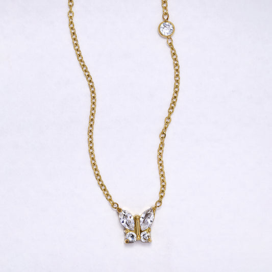 SSYN7008 - Steel 40cm + 4.5cm CZ butterfly necklace