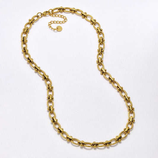 SSYN7010 - Steel 41cm + 5cm x 6.5mm textured oval link necklace