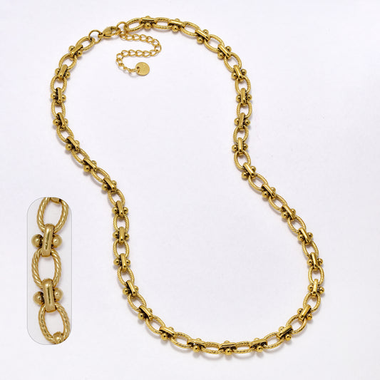 SSYN7010 - Steel 41cm + 5cm x 6.5mm textured oval link necklace
