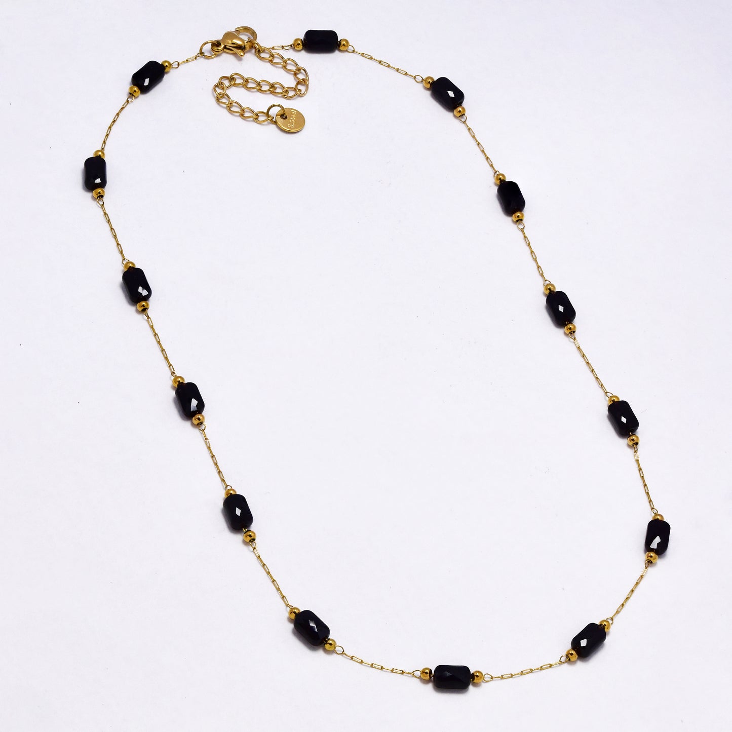 SSYN7016 - Steel 42cm + 5cm x 4.5mm faceted bead & ball necklace