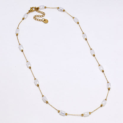 SSYN7016 - Steel 42cm + 5cm x 4.5mm faceted bead & ball necklace