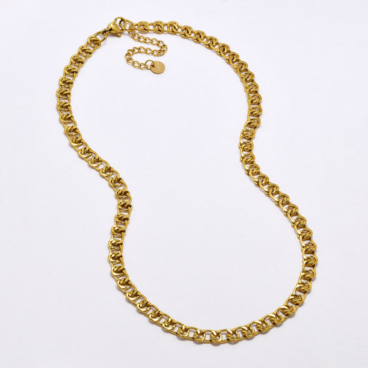 SSYN7020 - Steel 41cm + 5cm x 6mm fancy curb chain necklace