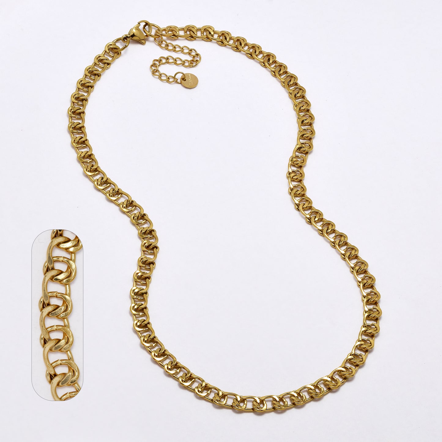 SSYN7020 - Steel 41cm + 5cm x 6mm fancy curb chain necklace