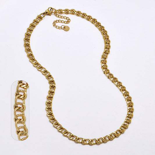 SSYN7020 - Steel 41cm + 5cm x 6mm fancy curb chain necklace