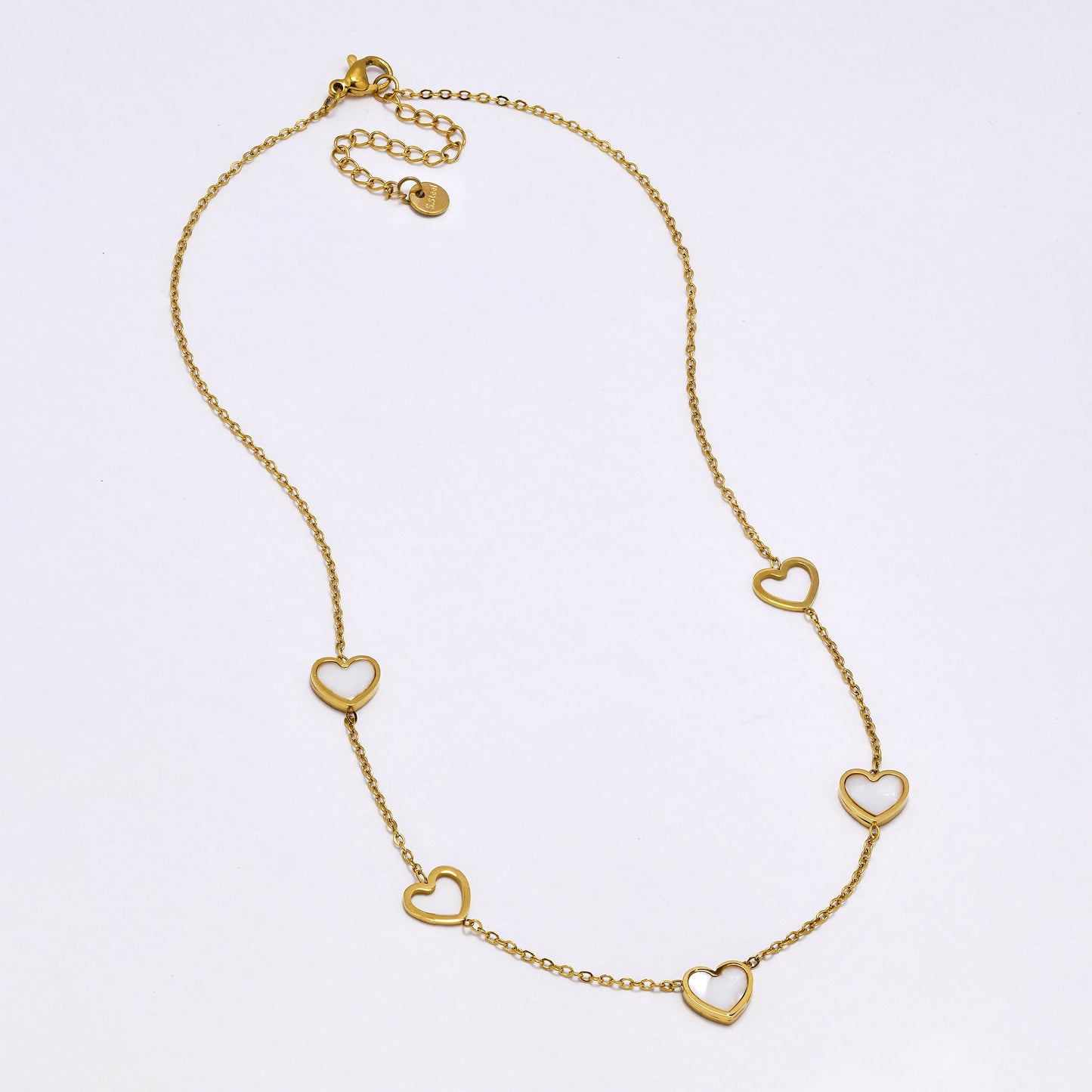 SSYN7022 - Steel 39.5cm + 5cm pearlescent heart necklace