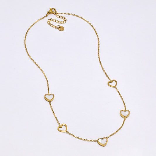 SSYN7022 - Steel 39.5cm + 5cm pearlescent heart necklace