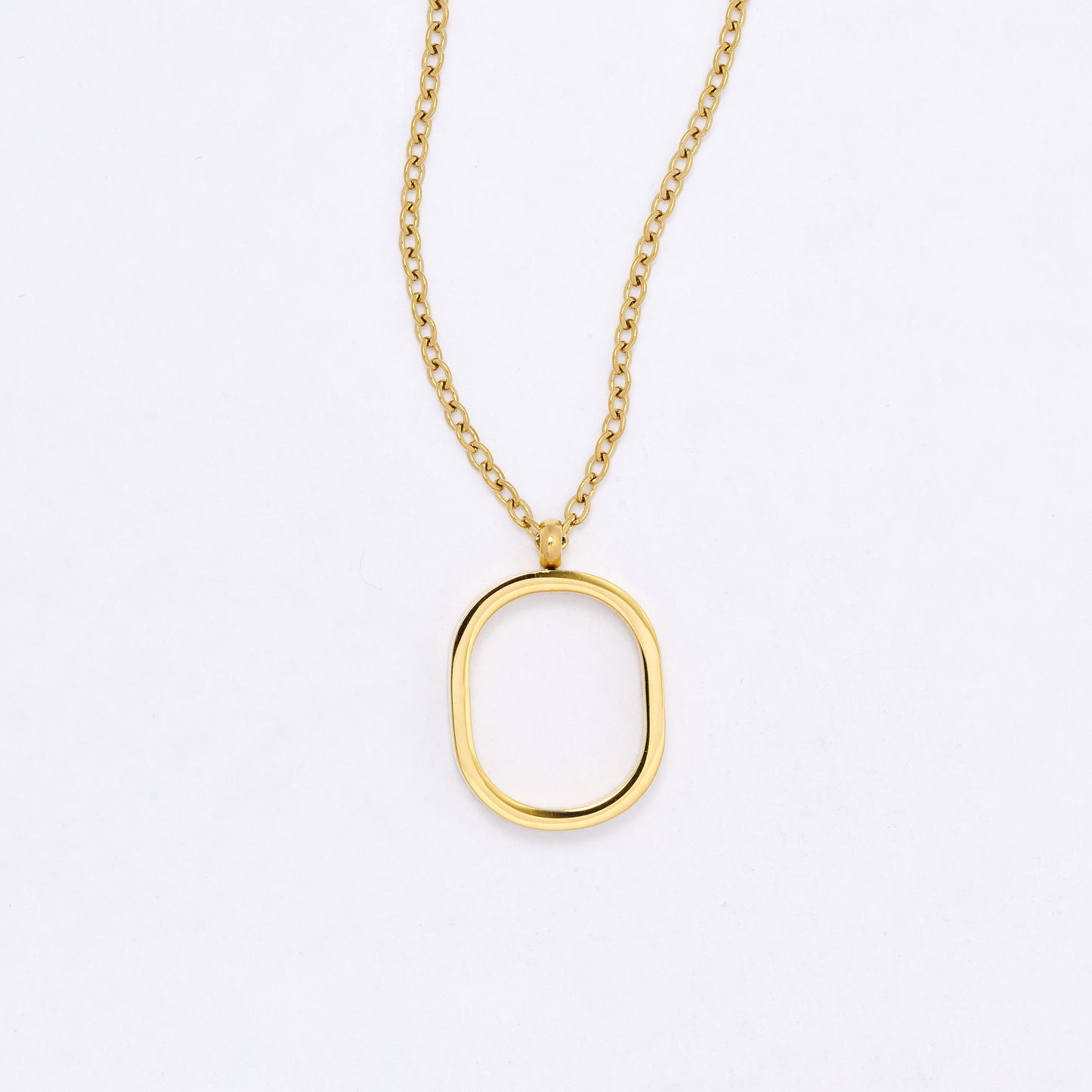 SSYN7106- Steel 42cm + 5cm oval pendant necklace