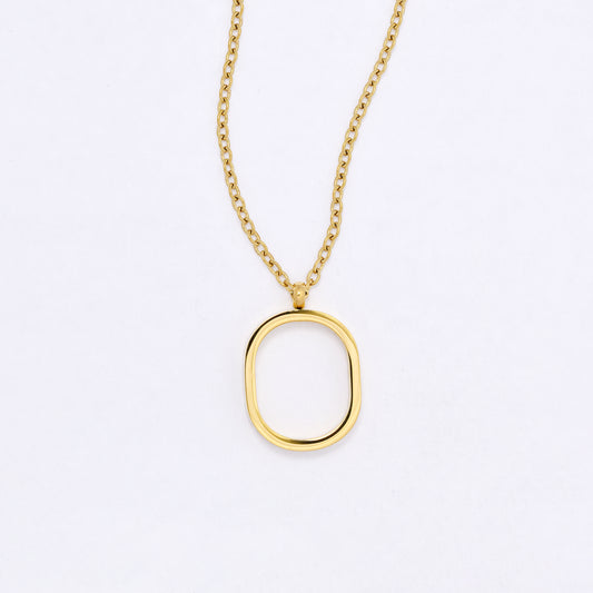 SSYN7106- Steel 42cm + 5cm oval pendant necklace