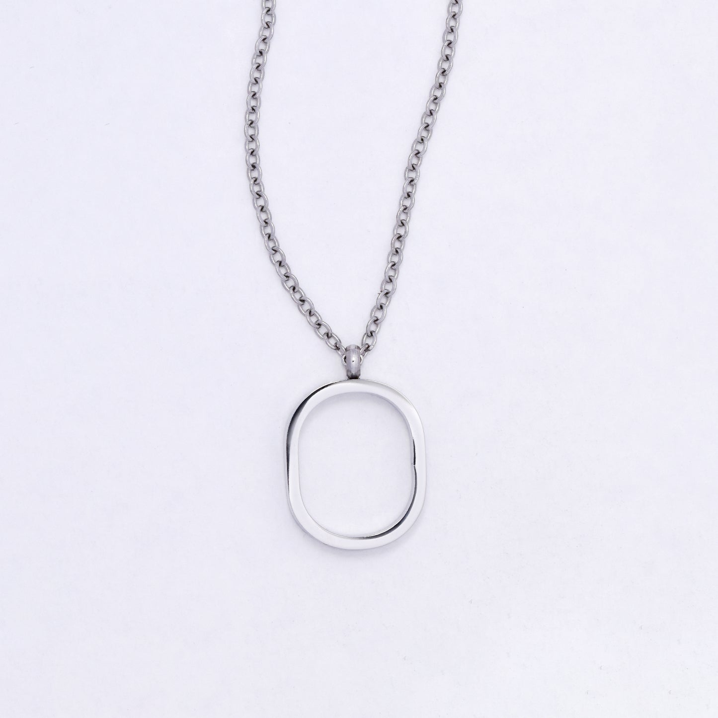 SSYN7106- Steel 42cm + 5cm oval pendant necklace