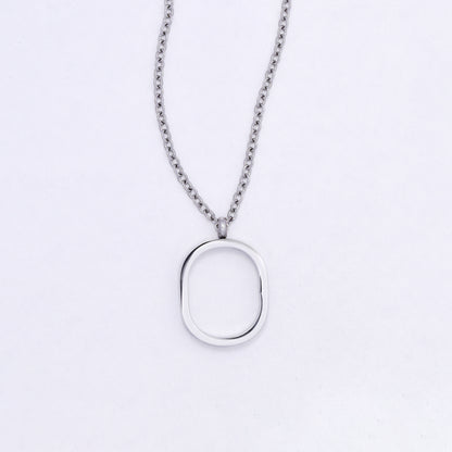 SSYN7106- Steel 42cm + 5cm oval pendant necklace