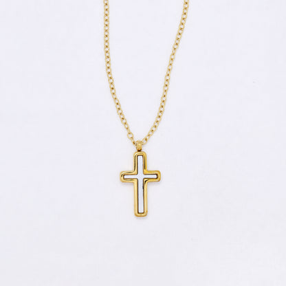 SSYN7107 - Steel 40cm + 5cm shell cross necklace