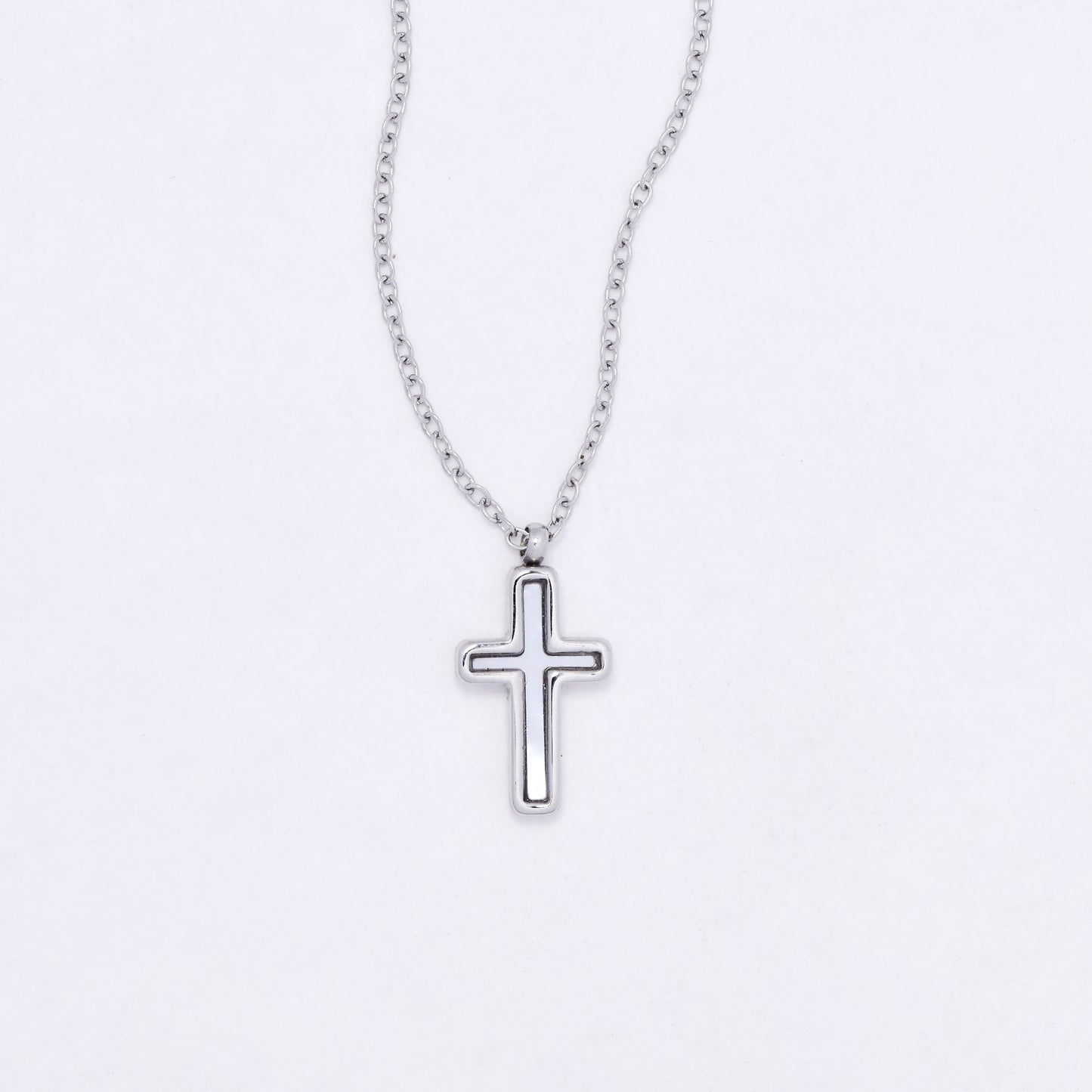 SSYN7107 - Steel 40cm + 5cm shell cross necklace