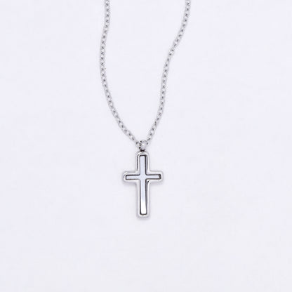 SSYN7107 - Steel 40cm + 5cm shell cross necklace