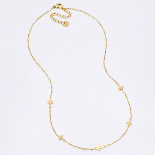 SSYN7108 - Steel 41cm + 5cm multi cross necklace