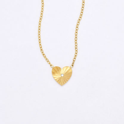 SSYN7110 - Steel 42cm + 5cm sunray CZ heart necklace
