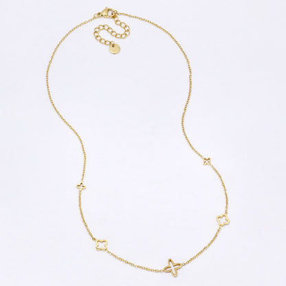 SSYN7111 - Steel 40cm + 5cm cutout flower necklace