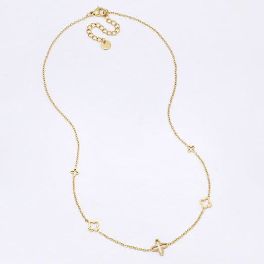 SSYN7111 - Steel 40cm + 5cm cutout flower necklace