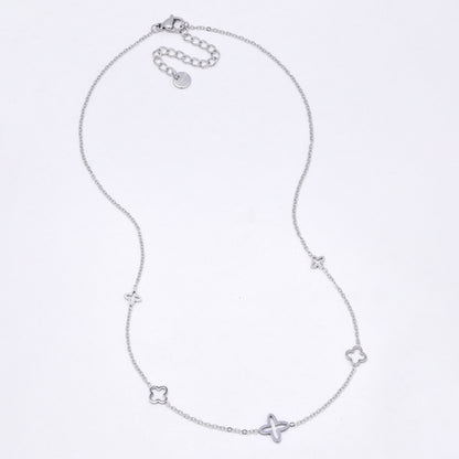 SSYN7111 - Steel 40cm + 5cm cutout flower necklace