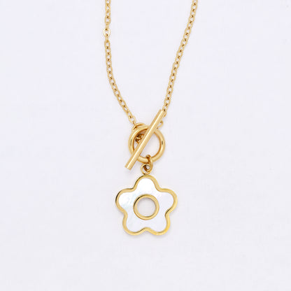 SSYN7112 - Steel 40cm flower necklace with toggle clasp