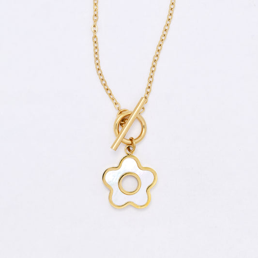 SSYN7112 - Steel 40cm flower necklace with toggle clasp