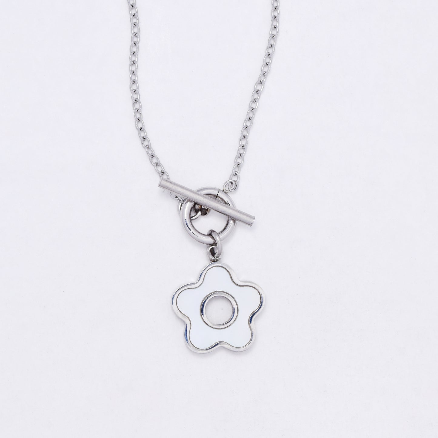 SSYN7112 - Steel 40cm flower necklace with toggle clasp