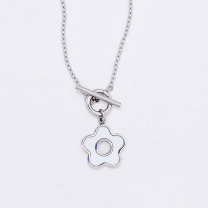 SSYN7112 - Steel 40cm flower necklace with toggle clasp