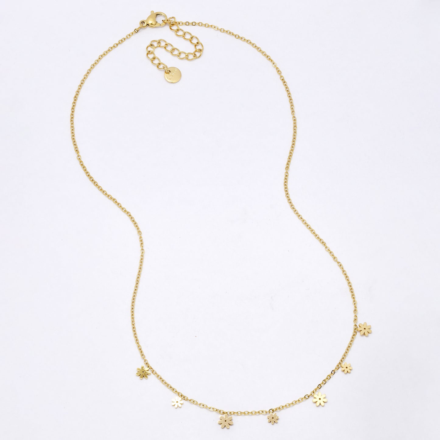 SSYN7113 - Steel 40cm + 5cm flower mid section necklace