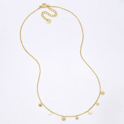 SSYN7113 - Steel 40cm + 5cm flower mid section necklace