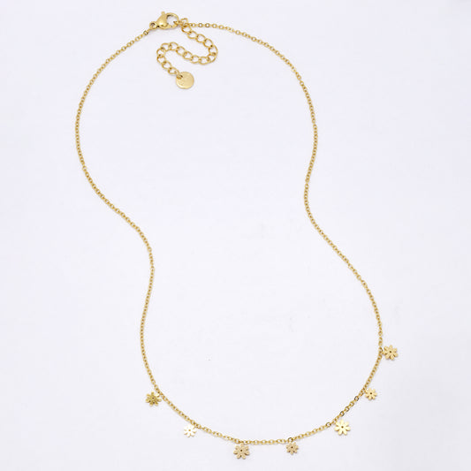 SSYN7113 - Steel 40cm + 5cm flower mid section necklace
