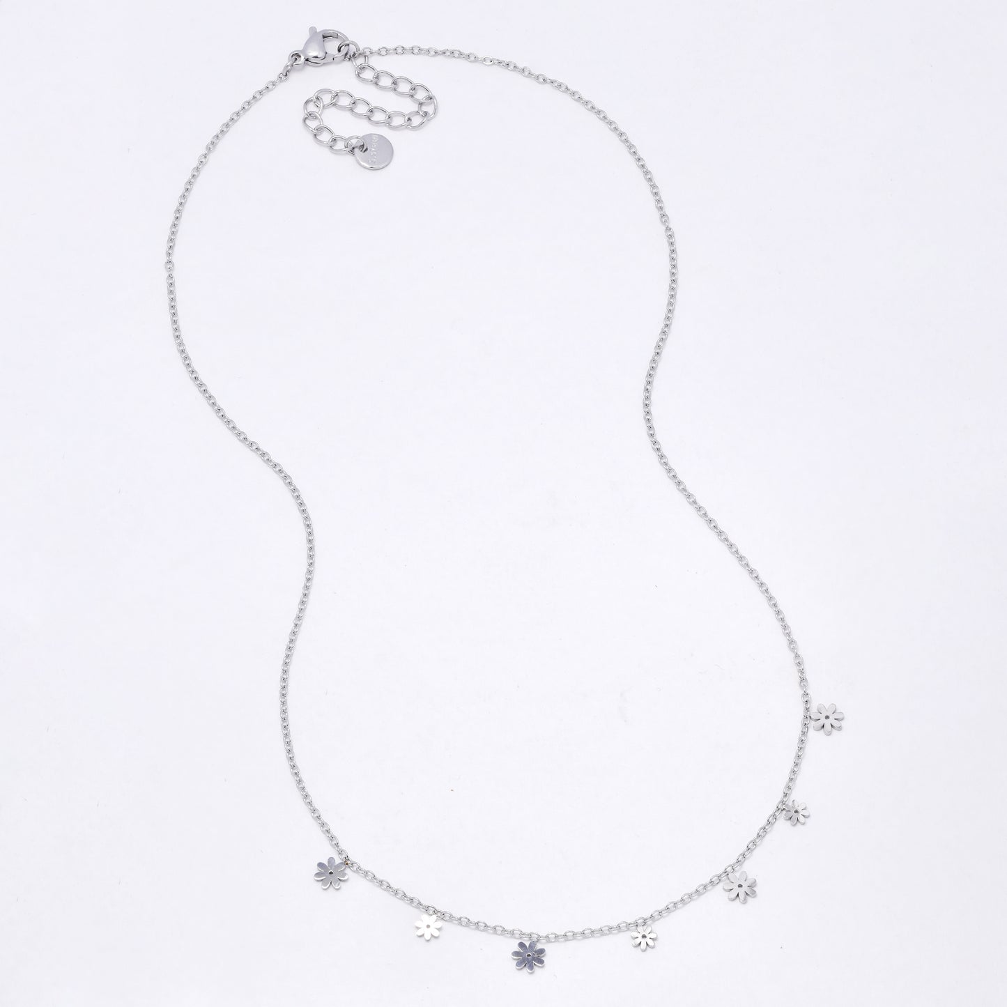 SSYN7113 - Steel 40cm + 5cm flower mid section necklace