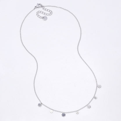 SSYN7113 - Steel 40cm + 5cm flower mid section necklace