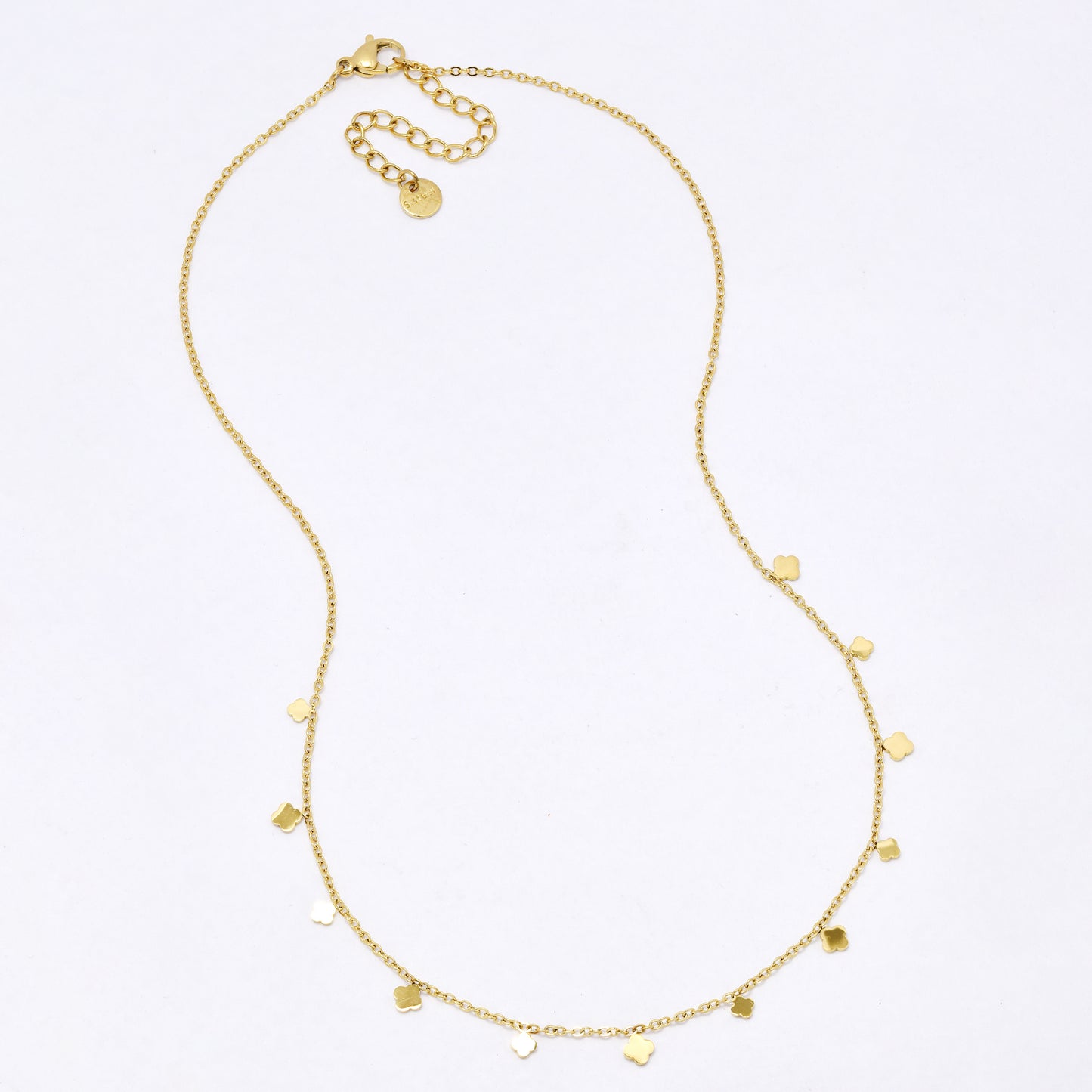 SSYN7114 - Steel 40cm + 5cm four-leaf clover mid section necklace