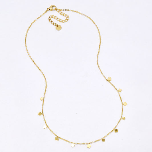 SSYN7114 - Steel 40cm + 5cm four-leaf clover mid section necklace