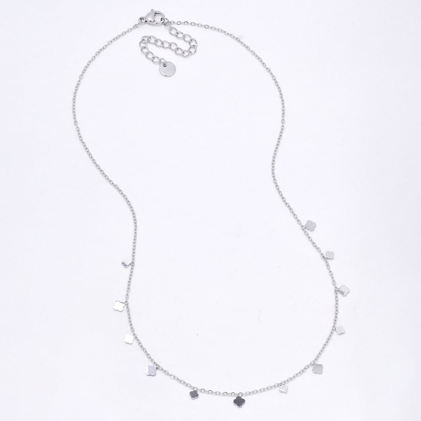 SSYN7114 - Steel 40cm + 5cm four-leaf clover mid section necklace