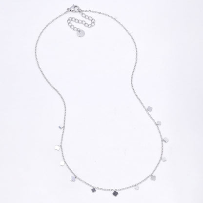 SSYN7114 - Steel 40cm + 5cm four-leaf clover mid section necklace