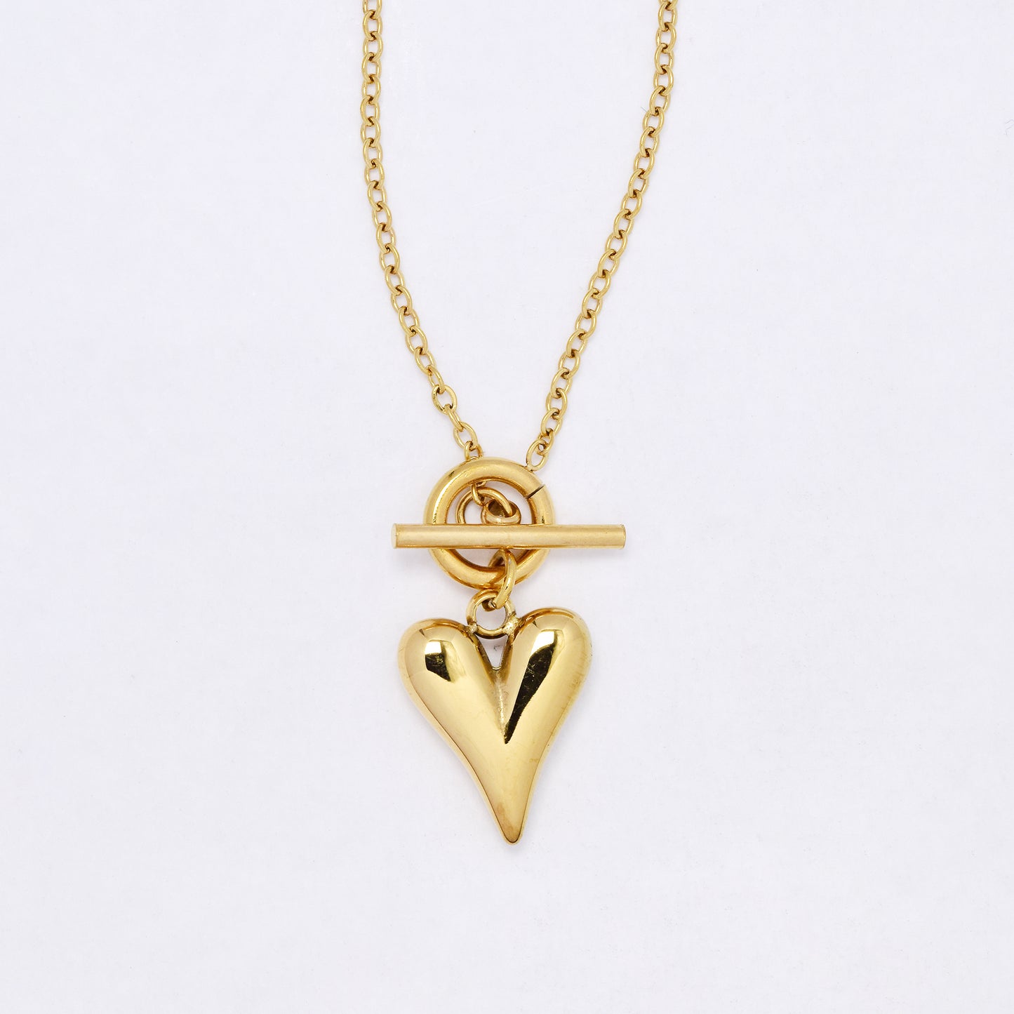 SSYN7115 - Steel 39cm heart necklace with toggle clasp