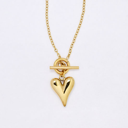 SSYN7115 - Steel 39cm heart necklace with toggle clasp