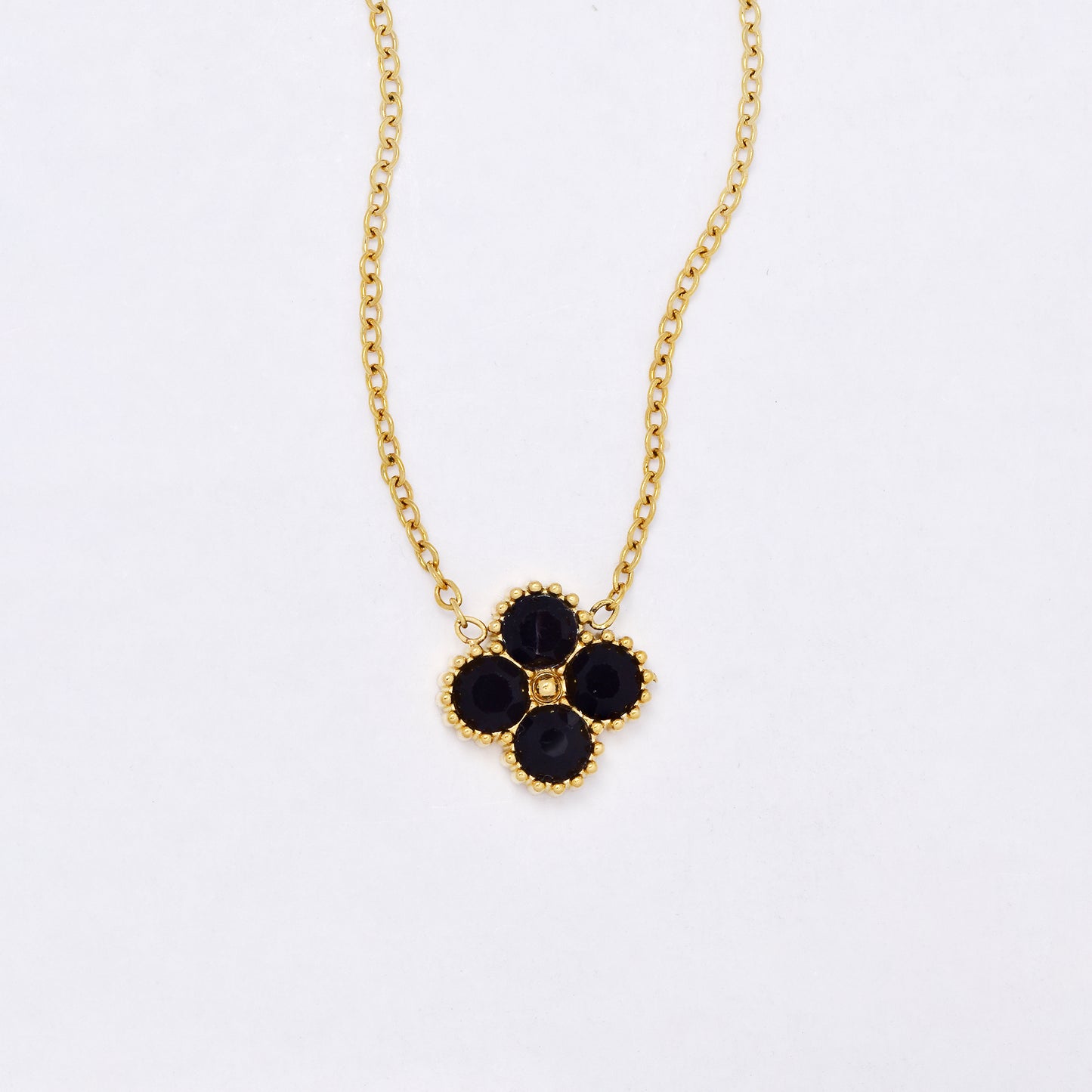 SSYN7118 - Steel 42cm + 5cm CZ flower necklace
