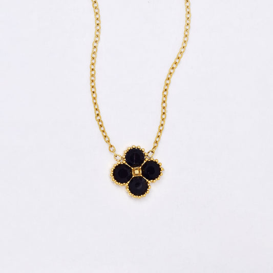 SSYN7118 - Steel 42cm + 5cm CZ flower necklace