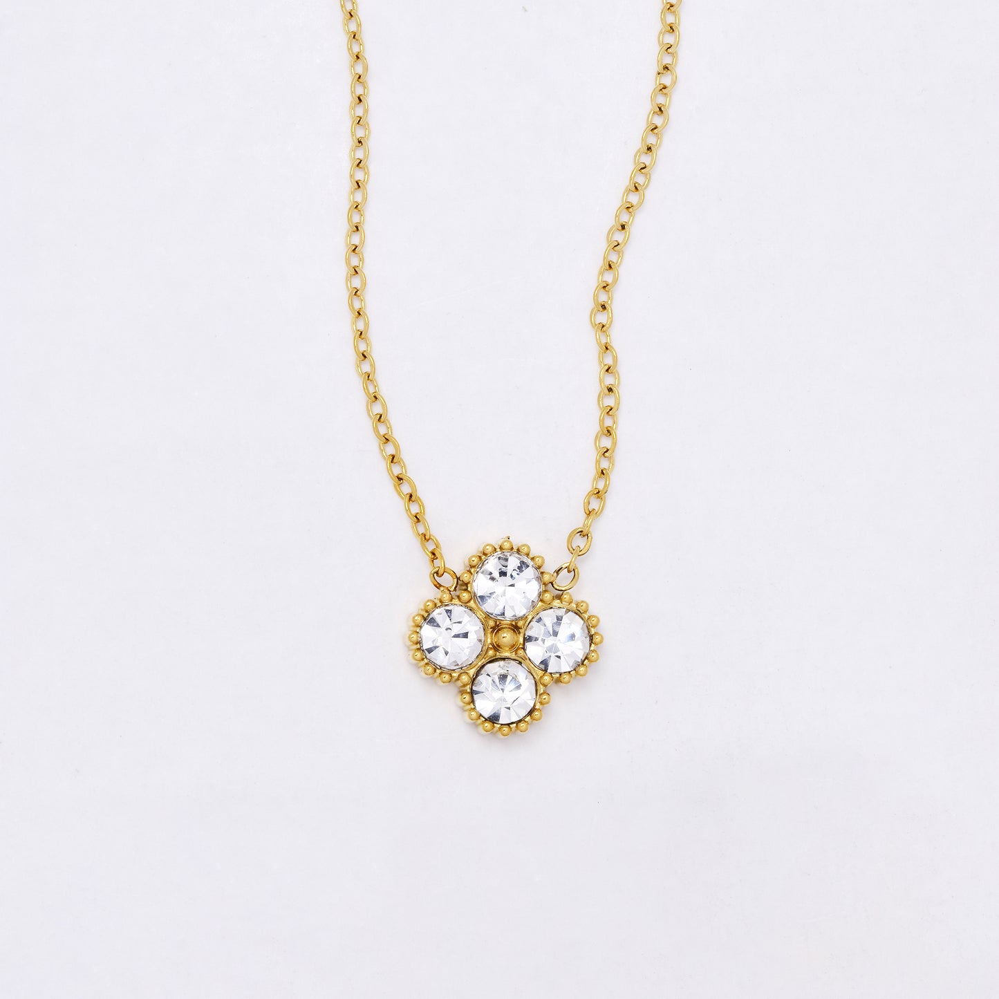 SSYN7118 - Steel 42cm + 5cm CZ flower necklace